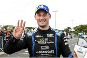 22 June 2025; Noel O'Sullivan celebrates after winning the Donegal International Rally in his Skoda Fabia RS during day three of the Wilton Recycling Donegal International Rally at Letterkenny in Donegal. Photo by Philip Fitzpatrick/Sportsfile Photo by Philip Fitzpatrick/Sportsfile