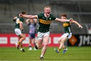 22 June 2025; John Curtin of Kerry celebrates at the final whistle of the Electric Ireland GAA Football All-Ireland Minor Championship semi-final match between Kerry and Mayo at Zimmer Biomet Páirc Chíosóg in Ennis, Clare. Photo by Brendan Moran/Sportsfile