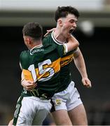 22 June 2025; David Sargent, right, and Ben Kelliher of Kerry celebrate at the final whistle of the Electric Ireland GAA Football All-Ireland Minor Championship semi-final match between Kerry and Mayo at Zimmer Biomet Páirc Chíosóg in Ennis, Clare. Photo by Brendan Moran/Sportsfile
