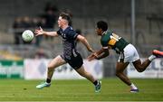 22 June 2025; Cian May of Mayo in action against Alex Tuohy of Kerry during the Electric Ireland GAA Football All-Ireland Minor Championship semi-final match between Kerry and Mayo at Zimmer Biomet Páirc Chíosóg in Ennis, Clare. Photo by Brendan Moran/Sportsfile