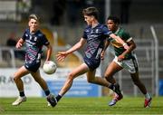 22 June 2025; Adam Kelly of Mayo in action against Alex Tuohy of Kerry during the Electric Ireland GAA Football All-Ireland Minor Championship semi-final match between Kerry and Mayo at Zimmer Biomet Páirc Chíosóg in Ennis, Clare. Photo by Brendan Moran/Sportsfile