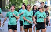 22 June 2025; Republic of Ireland players, from left, Emily Murphy, Grace Moloney and Jessie Stapleton during a team walk in Denver, ahead of their international friendly match against United States at Dick’s Sporting Goods Park in Colorado, USA, on Thursday. Photo by Stephen McCarthy/Sportsfile