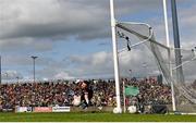 22 June 2025; Louth goalkeeper Niall McDonnell fails to stop a shot by Ciaran Thompson of Donegal during the GAA Football All-Ireland Senior Championship preliminary quarter-final match between Donegal and Louth at MacCumhaill Park in Ballybofey, Donegal. Photo by Ramsey Cardy/Sportsfile