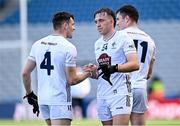 22 June 2025; Kildare players Brian McLoughlin and Ryan Burke, 4, celebrate after their side's victory in the Tailteann Cup semi-final match between Kildare and Fermanagh at Croke Park in Dublin. Photo by Piaras Ó Mídheach/Sportsfile