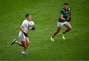 22 June 2025; Tommy Gill of Kildare in action against Fionan O'Brien of Fermanagh during the Tailteann Cup semi-final match between Kildare and Fermanagh at Croke Park in Dublin. Photo by Piaras Ó Mídheach/Sportsfile