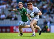 22 June 2025; Harry O'Neill of Kildare in action against Conor Love of Fermanagh during the Tailteann Cup semi-final match between Kildare and Fermanagh at Croke Park in Dublin. Photo by Piaras Ó Mídheach/Sportsfile