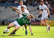 22 June 2025; Josh Largo Elis of Fermanagh in action against Tommy Gill of Kildare during the Tailteann Cup semi-final match between Kildare and Fermanagh at Croke Park in Dublin. Photo by Piaras Ó Mídheach/Sportsfile