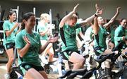 22 June 2025; Players, from left, Erin Healy, behind, Marissa Sheva, Amber Barrett and Ruesha Littlejohn during a Republic of Ireland women gym session at Denver Athletic Club in Colorado, USA. Photo by Stephen McCarthy/Sportsfile