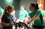 22 June 2025; Performance coach Holly Pickett and Megan Campbell during a Republic of Ireland women gym session at Denver Athletic Club in Colorado, USA. Photo by Stephen McCarthy/Sportsfile