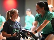 22 June 2025; Performance coach Holly Pickett and Megan Campbell during a Republic of Ireland women gym session at Denver Athletic Club in Colorado, USA. Photo by Stephen McCarthy/Sportsfile