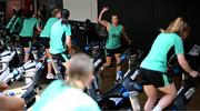 22 June 2025; Ruesha Littlejohn encourages team-mates during a Republic of Ireland women gym session at Denver Athletic Club in Colorado, USA. Photo by Stephen McCarthy/Sportsfile