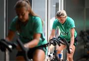 22 June 2025; Megan Connolly, right, during a Republic of Ireland women gym session at Denver Athletic Club in Colorado, USA. Photo by Stephen McCarthy/Sportsfile