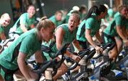 22 June 2025; Ruesha Littlejohn encourages team-mates during a Republic of Ireland women gym session at Denver Athletic Club in Colorado, USA. Photo by Stephen McCarthy/Sportsfile
