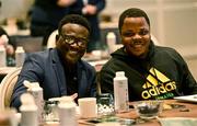 23 June 2025; CONCACAF senior coach education manager Andrew Waugh, left, and Jamaica Football Federation head of coaching education Andrew Peart during a FAI Coaching Education visit from CONCACAF & UEFA at The Johnstown Estate in Enfield, Meath. Photo by Ben McShane/Sportsfile