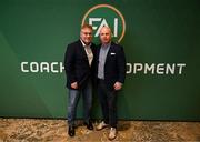 23 June 2025; UEFA technical advisor Frank Ludolph, left, and FAI head of education and development Niall O'Regan during a FAI Coaching Education visit from CONCACAF & UEFA at The Johnstown Estate in Enfield, Meath. Photo by Ben McShane/Sportsfile