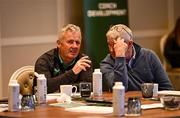 23 June 2025; Harry Kenny, left, during a FAI Coaching Education visit from CONCACAF & UEFA at The Johnstown Estate in Enfield, Meath. Photo by Ben McShane/Sportsfile