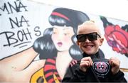 23 June 2025; Bohemians supporter Adley Alan-Black, aged nine, from Finglas in Dublin, before the SSE Airtricity Men's Premier Division match between Bohemians and Shamrock Rovers at Dalymount Park in Dublin. Photo by Shauna Clinton/Sportsfile