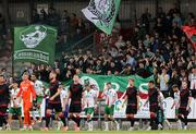 23 June 2025; Cork City supporters as players enter the pitch before the SSE Airtricity Men's Premier Division match between Cork City and Drogheda United at Turner's Cross in Cork. Photo by Thomas Flinkow/Sportsfile