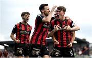 23 June 2025; Dayle Rooney of Bohemians celebrates after scoring his side's first goal during the SSE Airtricity Men's Premier Division match between Bohemians and Shamrock Rovers at Dalymount Park in Dublin. Photo by Shauna Clinton/Sportsfile
