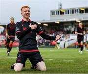23 June 2025; Shane Farrell of Drogheda United celebrates after scoring his side's first goal during the SSE Airtricity Men's Premier Division match between Cork City and Drogheda United at Turner's Cross in Cork. Photo by Thomas Flinkow/Sportsfile