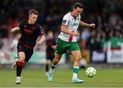 23 June 2025; Charlie Lyons of Cork City in action against Warren Davis of Drogheda United during the SSE Airtricity Men's Premier Division match between Cork City and Drogheda United at Turner's Cross in Cork. Photo by Thomas Flinkow/Sportsfile