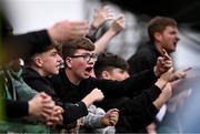 23 June 2025; Shamrock Rovers supporters react during the SSE Airtricity Men's Premier Division match between Bohemians and Shamrock Rovers at Dalymount Park in Dublin. Photo by Ramsey Cardy/Sportsfile
