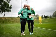 23 June 2025; Goalkeepers Courtney Brosnan, left, and Grace Moloney during a Republic of Ireland women training session at North Area Athletic Complex in Arvada, Colorado, USA. Photo by Stephen McCarthy/Sportsfile