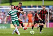 23 June 2025; Jack Byrne of Shamrock Rovers in action against Adam McDonnell of Bohemians during the SSE Airtricity Men's Premier Division match between Bohemians and Shamrock Rovers at Dalymount Park in Dublin. Photo by Shauna Clinton/Sportsfile