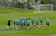 23 June 2025; Performance coach Holly Pickett leads the team on a run during a Republic of Ireland women training session at North Area Athletic Complex in Arvada, Colorado, USA. Photo by Stephen McCarthy/Sportsfile