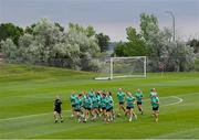 23 June 2025; Performance coach Holly Pickett leads the team on a run during a Republic of Ireland women training session at North Area Athletic Complex in Arvada, Colorado, USA. Photo by Stephen McCarthy/Sportsfile