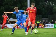 23 June 2025; Sean Gannon of Shelbourne in action against Conan Noonan of Waterford during the SSE Airtricity Men's Premier Division match between Waterford and Shelbourne at the Regional Sports Centre in Waterford. Photo by Piaras Ó Mídheach/Sportsfile