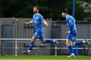 23 June 2025; Pádraig Amond of Waterford celebrates with team-mate Jesse Dempsey, right, after scoring their side's second goal during the SSE Airtricity Men's Premier Division match between Waterford and Shelbourne at the Regional Sports Centre in Waterford. Photo by Piaras Ó Mídheach/Sportsfile