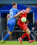 23 June 2025; JJ Lunney of Shelbourne in action against Conan Noonan of Waterford during the SSE Airtricity Men's Premier Division match between Waterford and Shelbourne at the Regional Sports Centre in Waterford. Photo by Piaras Ó Mídheach/Sportsfile