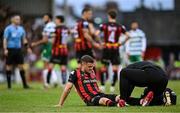 23 June 2025; Adam McDonnell of Bohemians receives medical attention during the SSE Airtricity Men's Premier Division match between Bohemians and Shamrock Rovers at Dalymount Park in Dublin. Photo by Shauna Clinton/Sportsfile