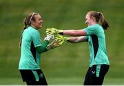 23 June 2025; Goalkeepers Courtney Brosnan, right, and Grace Moloney during a Republic of Ireland women training session at North Area Athletic Complex in Arvada, Colorado, USA. Photo by Stephen McCarthy/Sportsfile