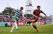 23 June 2025; Daniel Cleary of Shamrock Rovers in action against Dawson Devoy of Bohemians during the SSE Airtricity Men's Premier Division match between Bohemians and Shamrock Rovers at Dalymount Park in Dublin. Photo by Ramsey Cardy/Sportsfile