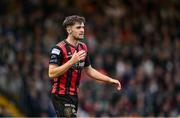 23 June 2025; Niall Morahan of Bohemians reacts during the SSE Airtricity Men's Premier Division match between Bohemians and Shamrock Rovers at Dalymount Park in Dublin. Photo by Shauna Clinton/Sportsfile