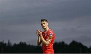 23 June 2025; Daniel Kelly of Shelbourne applauds supporters after the drawn SSE Airtricity Men's Premier Division match between Waterford and Shelbourne at the Regional Sports Centre in Waterford. Photo by Piaras Ó Mídheach/Sportsfile