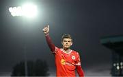 23 June 2025; Sean Gannon of Shelbourne acknowledges supporters after the drawn SSE Airtricity Men's Premier Division match between Waterford and Shelbourne at the Regional Sports Centre in Waterford. Photo by Piaras Ó Mídheach/Sportsfile
