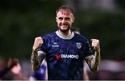 23 June 2025; Carl Winchester of Derry City celebrates after the SSE Airtricity Men's Premier Division match between St Patrick's Athletic and Derry City at Richmond Park in Dublin. Photo by Ben McShane/Sportsfile