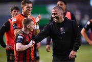 23 June 2025; Bohemians manager Alan Reynolds, right, and Ross Tierney of Bohemians after the SSE Airtricity Men's Premier Division match between Bohemians and Shamrock Rovers at Dalymount Park in Dublin. Photo by Ramsey Cardy/Sportsfile