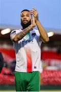23 June 2025; Djenairo Daniels of Cork City applauds their supporters after the SSE Airtricity Men's Premier Division match between Cork City and Drogheda United at Turner's Cross in Cork. Photo by Thomas Flinkow/Sportsfile