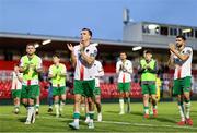 23 June 2025; Cork City players, including Charlie Lyons, centre, applaud their supporters after the SSE Airtricity Men's Premier Division match between Cork City and Drogheda United at Turner's Cross in Cork. Photo by Thomas Flinkow/Sportsfile