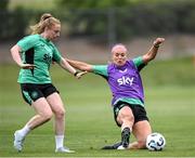 23 June 2025; Caitlin Hayes and Amber Barrett, left, during a Republic of Ireland women training session at North Area Athletic Complex in Arvada, Colorado, USA. Photo by Stephen McCarthy/Sportsfile