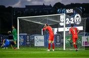 23 June 2025; Sean Boyd of Shelbourne, 9, reacts after a missed chance for his side in injury-time during the SSE Airtricity Men's Premier Division match between Waterford and Shelbourne at the Regional Sports Centre in Waterford. Photo by Piaras Ó Mídheach/Sportsfile