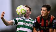23 June 2025; Matt Healy of Shamrock Rovers and Dawson Devoy of Bohemians during the SSE Airtricity Men's Premier Division match between Bohemians and Shamrock Rovers at Dalymount Park in Dublin. Photo by Ramsey Cardy/Sportsfile