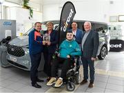 24 June 2025; Ian O'Connell from Killarney, Kerry, who received a modified Ford at the launch of the 24th annual Circet All-Ireland GAA Golf Challenge from Antrim manager and All-Ireland GAA Golf Challenge ambassador Davy Fitzgerald, Vanessa Cunningham from Circet, Challenge organising chairman Liam Daniels, and Michael Lyng in Michael Lyng Motors, Kilkenny. This year’s Challenge takes place at Killarney Golf and Fishing Resort on October 16th and 17th. Photo by Matt Browne/Sportsfile