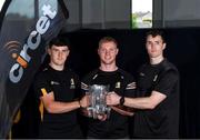 24 June 2025; Kilkenny hurling players, from left, Eoghan Lyng, Adrian Mullen and Huw Lawlor at the launch of the 24th annual Circet All-Ireland GAA Golf Challenge in Michael Lyng Motors, Kilkenny. This year’s Challenge takes place at Killarney Golf and Fishing Resort on October 16th and 17th. Photo by Matt Browne/Sportsfile