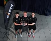 24 June 2025; Kilkenny hurling players, from left, Eoghan Lyng, Adrian Mullen and Huw Lawlor at the launch of the 24th annual Circet All-Ireland GAA Golf Challenge in Michael Lyng Motors, Kilkenny. This year’s Challenge takes place at Killarney Golf and Fishing Resort on October 16th and 17th. Photo by Matt Browne/Sportsfile