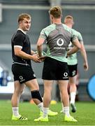 24 June 2025; Craig Casey, left, and Ben Murphy during the Ireland rugby squad training at the IRFU High Performance Centre at the Sport Ireland Campus in Dublin. Photo by Brendan Moran/Sportsfile